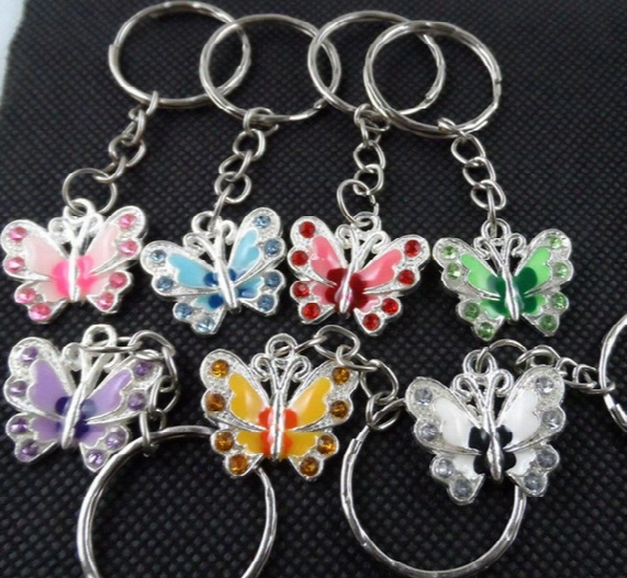 50pcs Vintage Silvers Crystal Butterfly Keychain Ring For Keys Car Diy Bag Key Chain Handbag Gift Jewelry Accessories N635