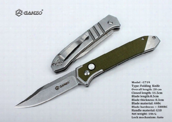 5pcs/lot 440c Ganzo G719 G719-b Tactical Pocket Ganzo Folding Knife 440c Blade G10 Handle Auto Lock 58hrc Hardness