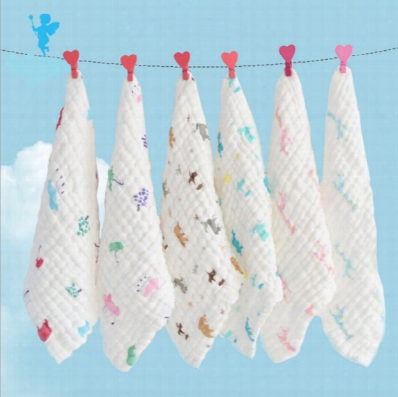 Baby Feeding Bibs Burp Cloths Kids Gauze Handkerchief Pure Cotton Fashion Cartoon Baby Wash Towers 6 Layer Of Gauze Free Shipping Wholesale
