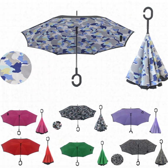C Handle Umbrellas J Handle Inside Out Inverted Umbrella Double Layer Reverse Umbrella Sunny And Rainy Umbrella For Car Outdoor Use