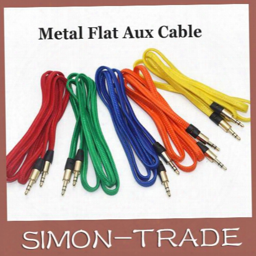 Colorful Braided Aux Cable Metal Connecting High Quality Flat Woven Car Audio Cord For Smartphone Tablet Pc Mp3 3.5mm Aux Jack