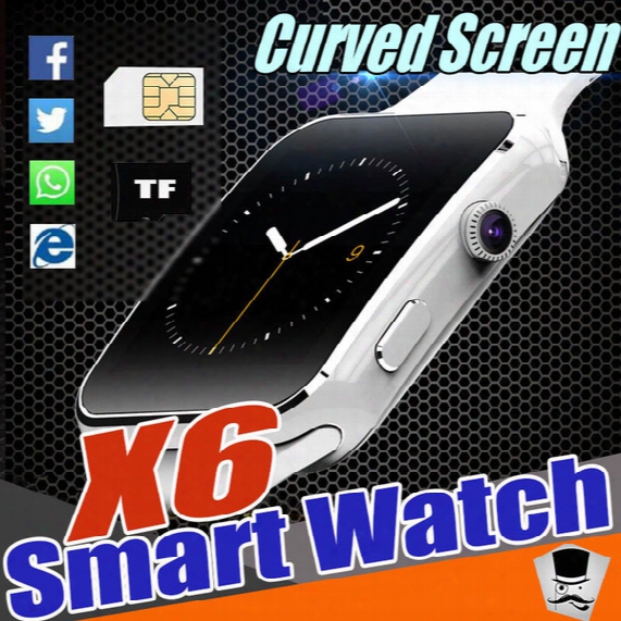 Curved Screen X6 Smartwatch Bluetooth Smart Watch Bracelet Phone With Sim Tf Card Slot With Camera For Samsung Sony All Android Mobile Phone