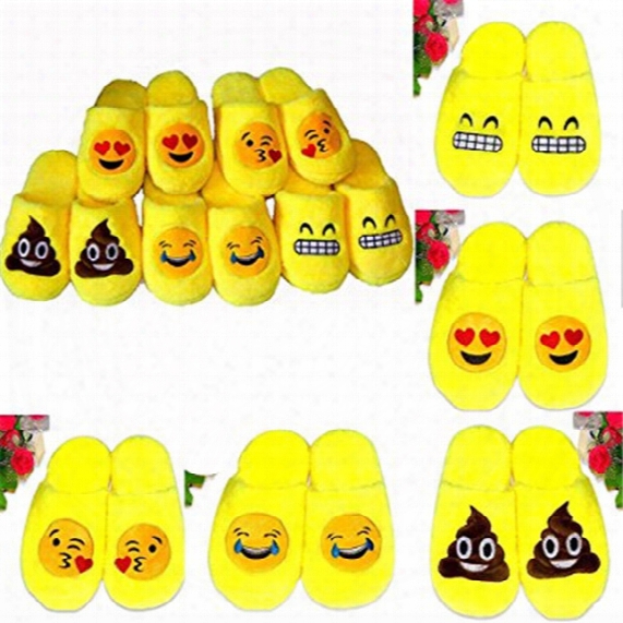 Cute Indoor Slippers For Family Unisex Cartoon Emoji Qq Creative Expression Soft Stuffed Plush Scuff Slippers