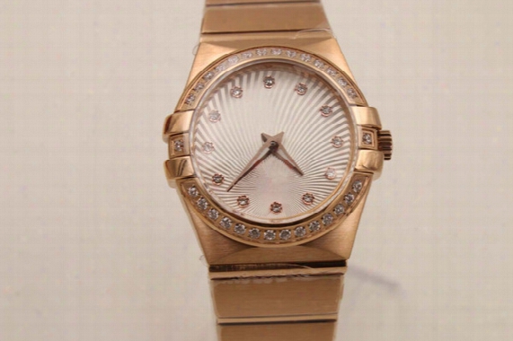 Elegant Brand Automatic Watch For Women Full Rose Gold Case Diamond Belt White Dial Spphire Face Constellction Mechanical Feminine Watch
