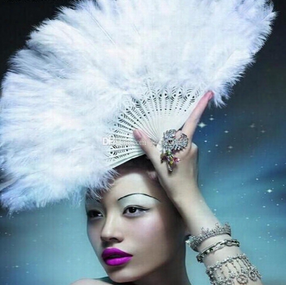 Elegant White Folding Feather Fan Halloween Party Stage Performances Craft Fans Carnival Centerpiece Supplies Free Shipping