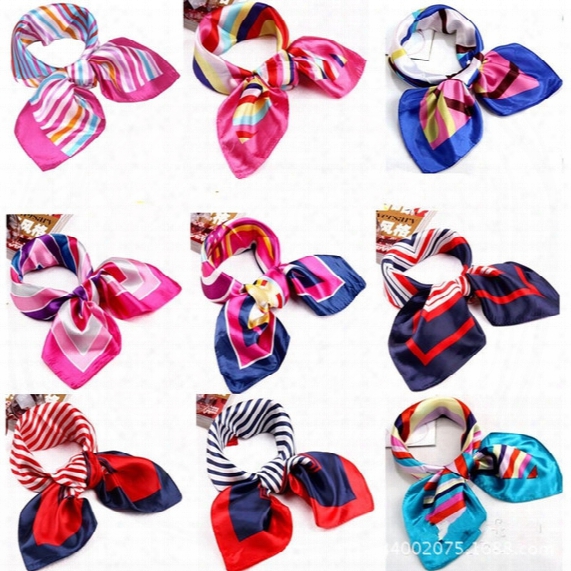 Fashion Business Suit Handkerchiefs Printing Square Scarf 50*50cm Airline Stewardess Neckerchief Bow Kerchiefs For Women Wraps 010041