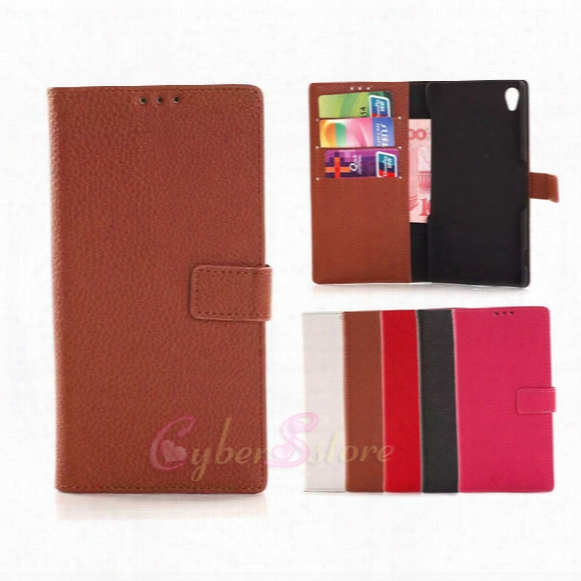For Sony Xperia Z3 / Z3 Mini Litchi Wallet Leather Flip Case Cover With Credit Card Slots Stand Holder Z3 Mini