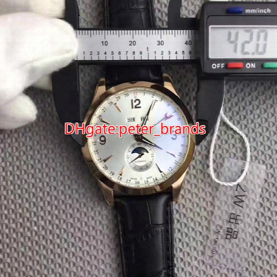 Free Shipping Automatic Brand Jl Men's Watches Rose Gold Case Leather Strap 42mm Day Date Watch