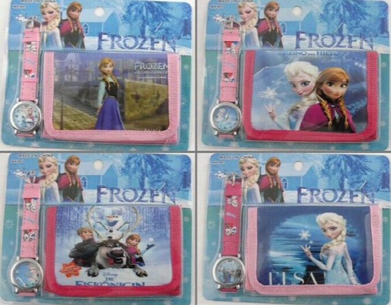 Frozen Anna Elsa Sets Watch And Wallet 2 In 1 Purse Kids Fashion Quartz Cartoon Candy Cute Lovely Boy Girl Children Watch