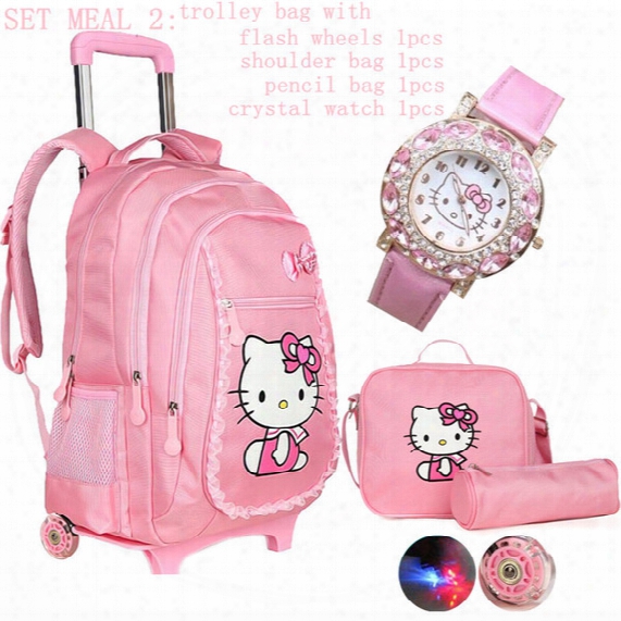 Hello Kitty Backpack New Primary School Students School Bag Travel Cartoon Child Back Pack Rolling Back Bag Wheels Free Shipping
