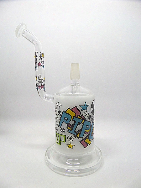 Hot Sell 8" Handmade Ancient China Style White And Colorful Cartoon Sticker Glass Water Pipe Oil Rig With 14 Mm Ground Male Joint