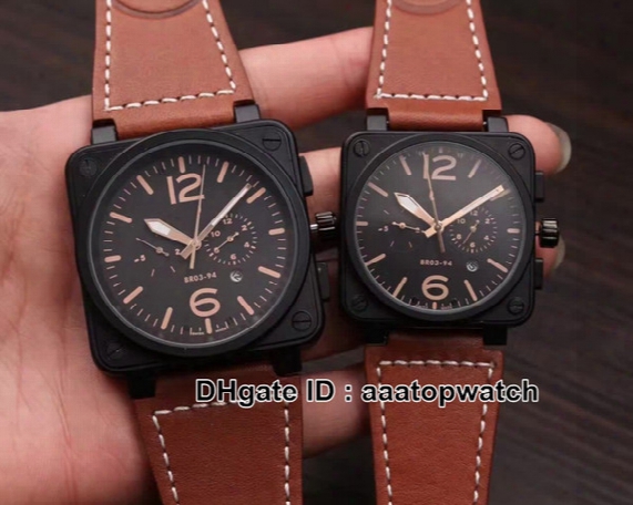 Luxury Brand High Quality Black Pvd Aviation Br03-94 Automatic Lovers Watch Black Dial Leather Strap Mens Womens Watches