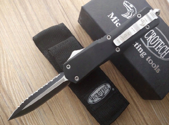 Microtech Combat Troodon A07 Scarab Tactical Knives Double Edge Full Serrated Black / Silver A161 616 Bk32 Bm42 Survival Gear Knife Knives