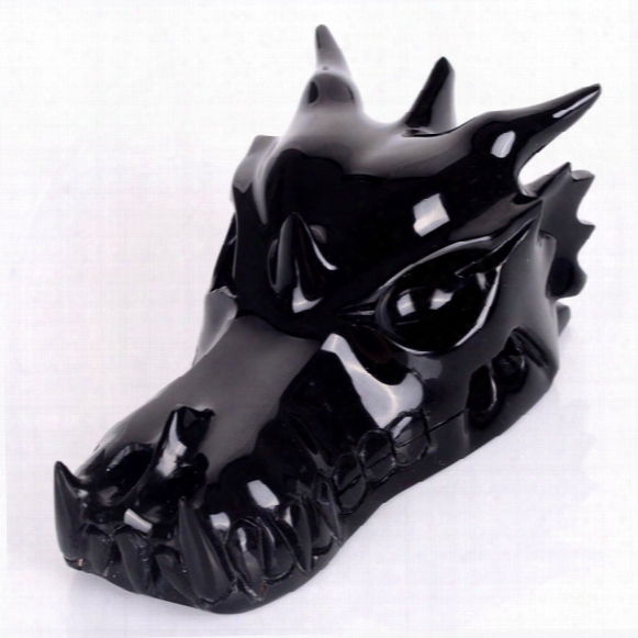 Natural Black Obsidian Crystal Dragon Skull Carving,reiki Healing For Sale