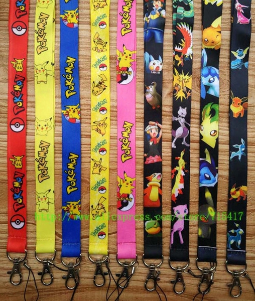 New 50pcs Poke Pocket Monster Pikachu Cell Phone Straps Cartoon Action Mobile Phone Lanyard Keychain Id Neck Strap