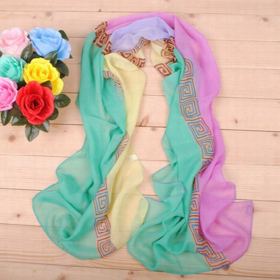 New Arrival Fashion Geometric Long Girls Chiffon Scarf Wholesale Cheap Female Silk Painting Factory Direct Sale