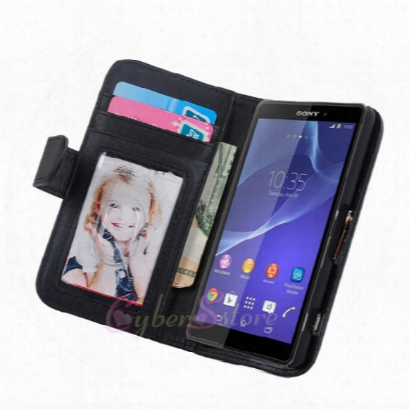 Top Quality For Sony Z3 / Z3 Compact Wallet Leather Case Flip Photo Frame Cover Stand With Card Holder For Sony Xperia Z3 Mini