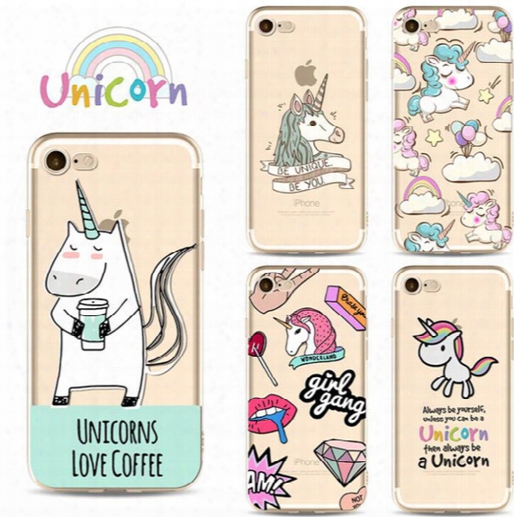 Ultra Slim Cute Cartoon Pony Unicorn Pattern Clear Tpu Skin Case Cover For Iphone 6 6s 6plus 7 7plus