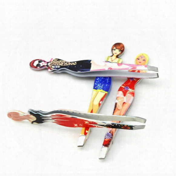 Wholesale Fashion Girl Cartoon Professional Eyebrow Tweezers Beauty Care Oblique Cosmetic Clip Printed Makeup Eyelash Extension Tools