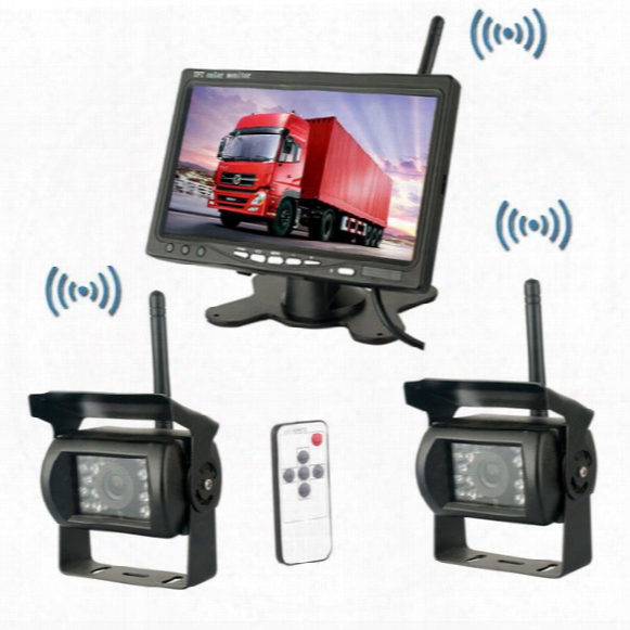 Wireless Dual Backup Cameras Car Parking Assistance Night Vision Waterproof Rearview Camera 7" Monitor Kit For Rv Truck Trailer Bus