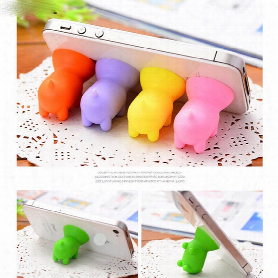 100pcs Cute Piggy Silicone Stand Holder For Smart Phone Rubber Pop Cartoon Pig Socket Mount For Iphone 5 5s 6s 7 Plus