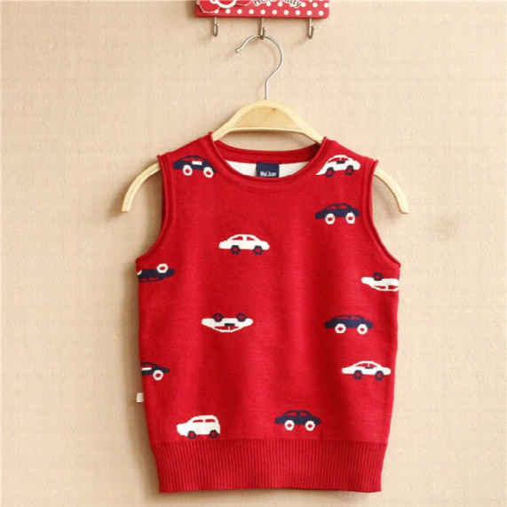 2016 Hot Sale 100 110 120 130 140 Red Blue Car Free Shipping 5 Pieces/lot New Winter Clothing Boy Cars Cotton Sweater Vest Size100-140