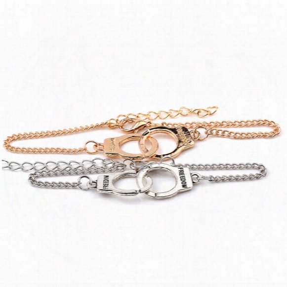 2017 New Arrival Trade 2 Colors Trends Handcuffs Bracelets For Women Fashion Carved Freedon Couples Lock Bracelets & Bangles 160575
