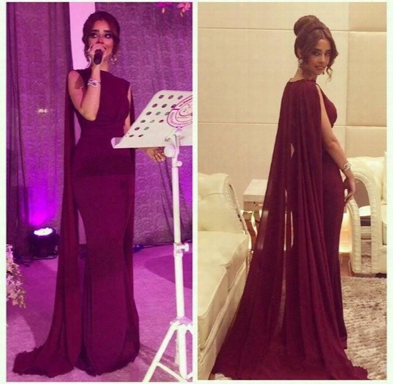 2017 New Fashion Burgundy Evening Dresses Mermaid Sleeveless Unique Prom Party Dresses Evening Wear With Cape Red Carpet Gowns Custom Made