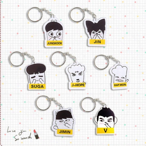 20pcs/lot Free Shipping Bts Member Cartoon Acrylic Keychain/ Keyring