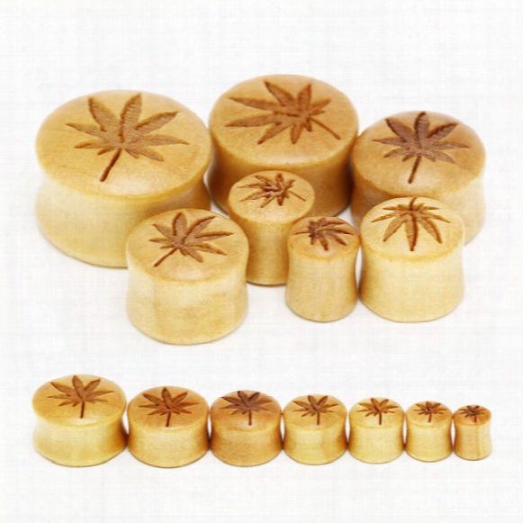 28 Piece Popular Wood Carved Plugs Piercing Tunnels Wooden Plugs Pot Leaf Body Jewelry Ear Gauges 8mm-20mm