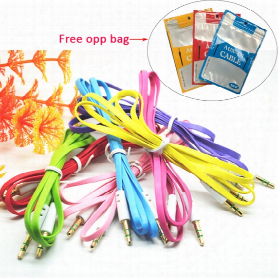 3.5mm Aux Audio Cables Noodle Flat Car Stereo Adapter Cable Cord For Samsung Tablet And Mp3 With Opp Bag