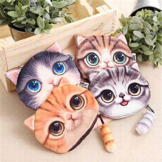 4 Design 3d Printer Cat Face Cat With Tail Coin Purse Bag Wallet Girls Clutch Purses Change Purse Cartoon Handbag Case D639