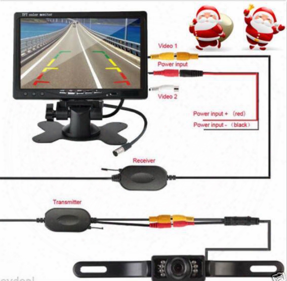7&quot;lcd Monitor+12v Wireless Module Car Backup Camera Rearview System Night Vision