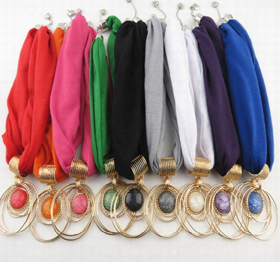 Bib Necklace Scarves Jewellery Pendant Scarf Wraps Resin With Diamond Alloy Jewelry Necklace Scarf For Women 9 Colors