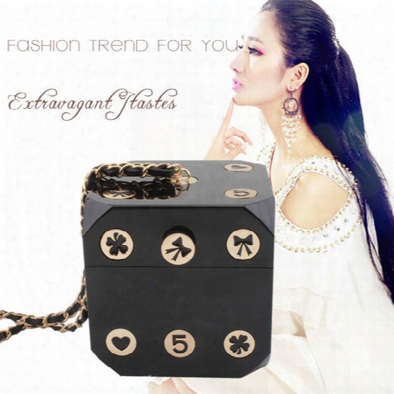 Brand Designer Acrylic Dice Handbag Perspex Women Clutch Party Tote Bag Cc Magic Cubic Digital Cartoon Floral Evening Bags - Lsz