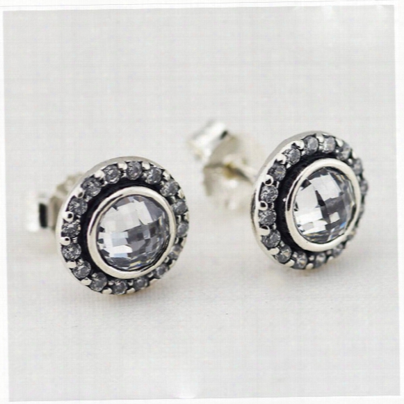Brilliant Lagacy Stud Earrings With Clear Crystal Authentic 925 Sterling Silver Earings For Women Diy Charms Fits For Pandora Jewelry