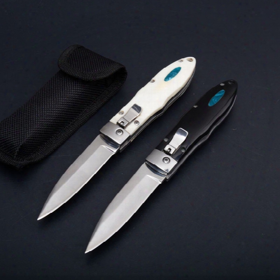 Drop Shipping Auto Tactical Knife 440c 58hrc Satin Blade Single Edge Drop Point Edc Pocket Knife Gift Knives With Nylon Bag Xmas Gift