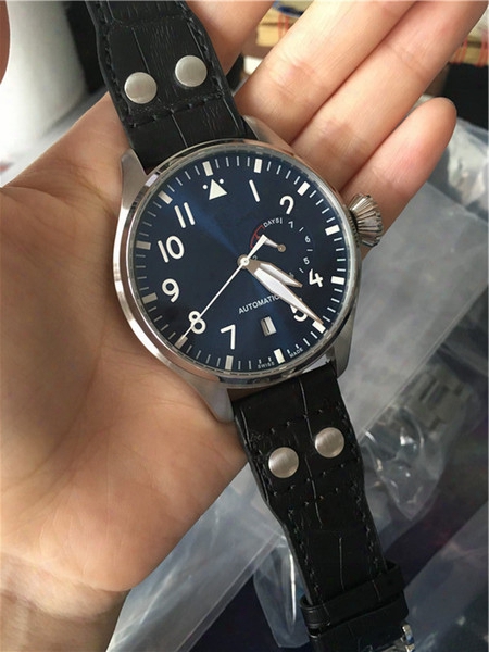 Fashion Mechanical Mens Watches Automatic Watch Blue Face Black Leather Band Silver Case Luxury Wrist Watch 022