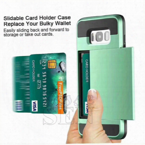 For Apple Iphone 7 Plus 6 6s Plus Cell Phone Case With Slid Card Holder Mobile Back Cover Shell Protector Shockproof With Logo