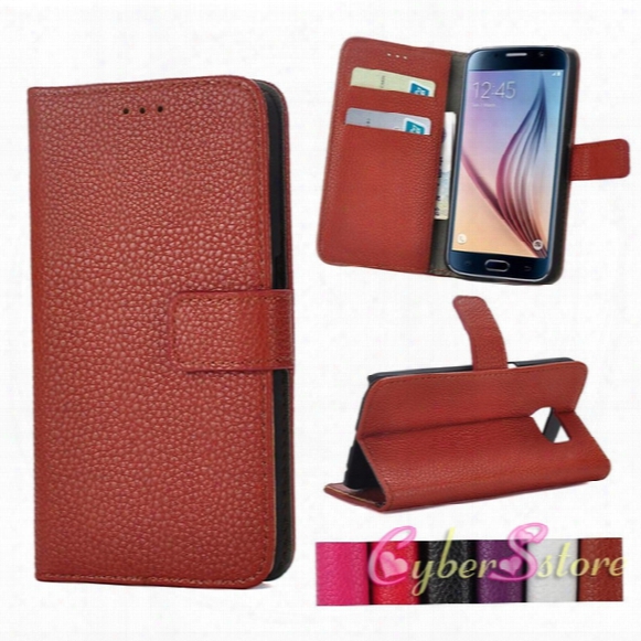 For Galaxy S6 / S6 Edge Leather Case Litchi Flip Leather Wallet W/ Card Slots For Samsung G9200 G9250 Htc One M9 Leather Cover