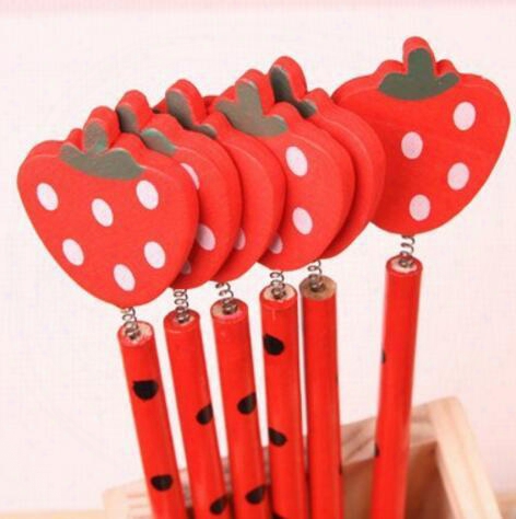 Free Ship 100pcs 18cm Korea Wooden Pencil 3d Cartoon Strawberry Novelty Office School Pencil Kids Student Pencil Gift
