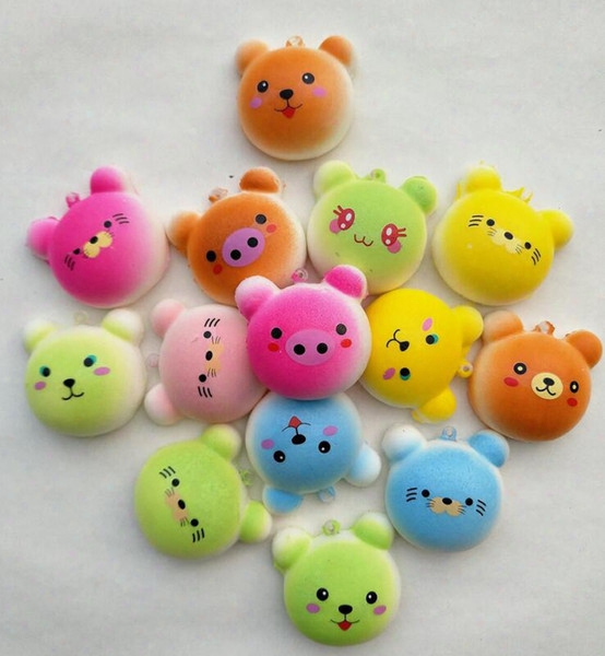 Free Ship 30pcs 5cm Cartoon Bear Head Bread Squishy Food Charm Cell Phone Straps Fashion Squishies Pendant Chirstmas Gift