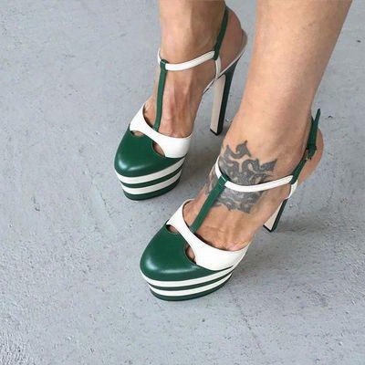 High Platform T Show Red Carpet Sandals For Women Genuine Leahter Buckle Rivets High Heels Ladies Pumps Fashion Shoes New Arrival 2017