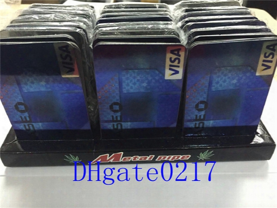 High Quality Credit Card Smoking Metal Pipes For Smoking Click Fun Metal Magnetic Fit In Wallet Silver Glass Pipes Free Shipping