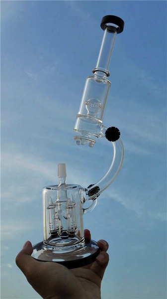 Hitman -2016 Newest Microscope Glass Bong Form 14.5"inches Heavy Bases Bottom Thickness Two Function 4arm Perc With Splash Guard Perc Glass
