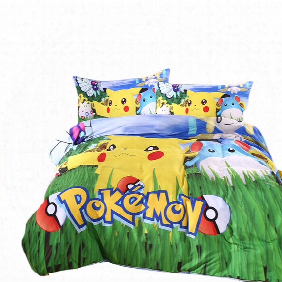 In Stock ! Top Styles Pikachu Poke Mon Bedding Sheet Children Pokedall 3d Bedding Sets Cartoon