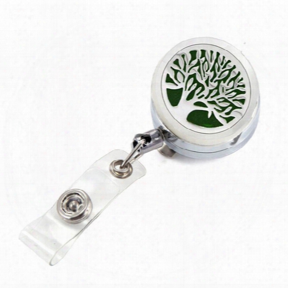 Life Tree Aromatherapy Locket Metal Retractable Badge Reel Key 30mm Id Card Clip Ring Lanyard Name Tag Card Holder Free Pads