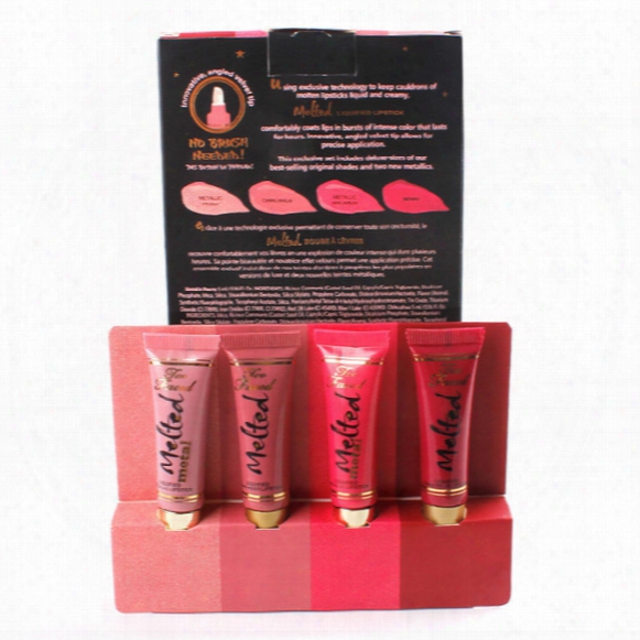 Melted French Kisses Liquified Long Wear Lipstick 4pc Gift Set Kit Metallic Peony Melted Chihuahua Macaron Berry 1sets = 4pcs