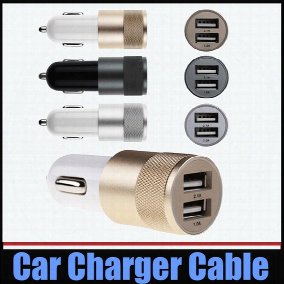 Metal Dual Usb Port 2.1a 1a Car Charger Universal For Apple Iphone 6s 6 Plus Ipad Ipod Samsung Galaxy Motorola Nokia Htc Lg Dhl 100pcs