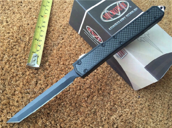 Microtech Makora Ii Double Action Out The Front Knife (4.45" Black) D2 Steel Blade Carbon Fiber Handle Tanto Point Knives